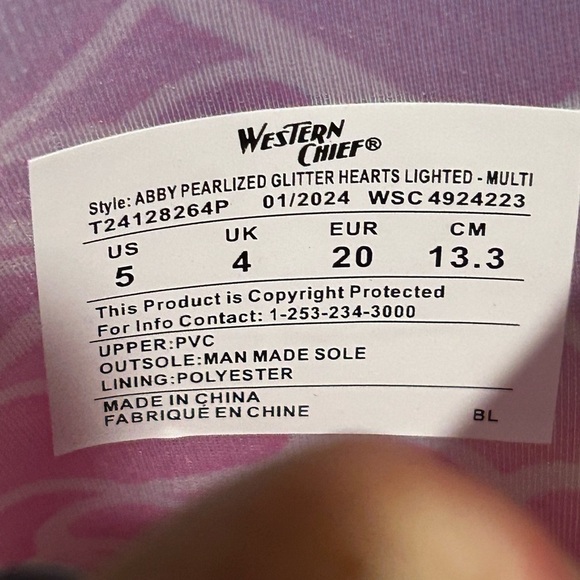 Western Chief Sparkle Heart Light Up Waterproof Rain Boots Pink Girls US 5C - Picture 7 of 10